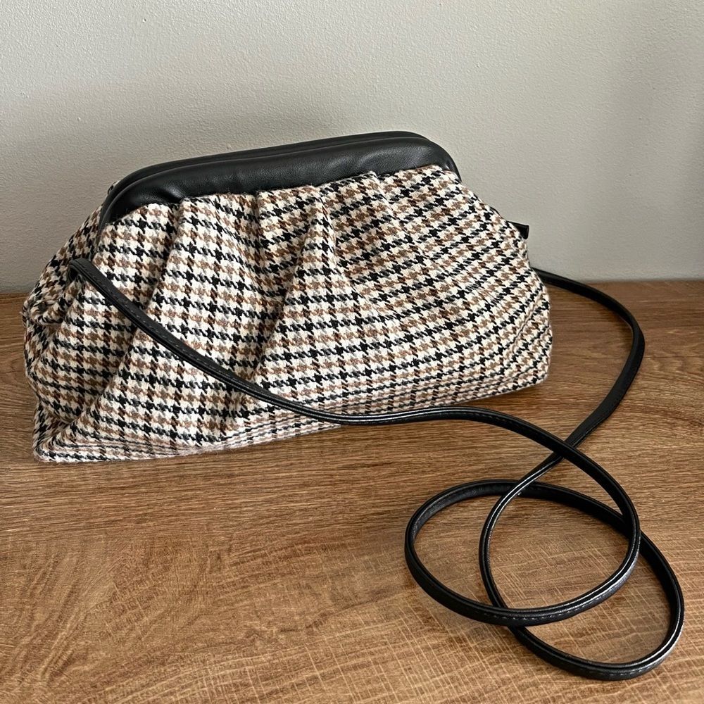 Bam Forever Houndstooth Frame Bag – Plaid Tweed Shoulder Purse Faux Leather Trim